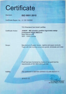 ISO standard 9001 sertifikat